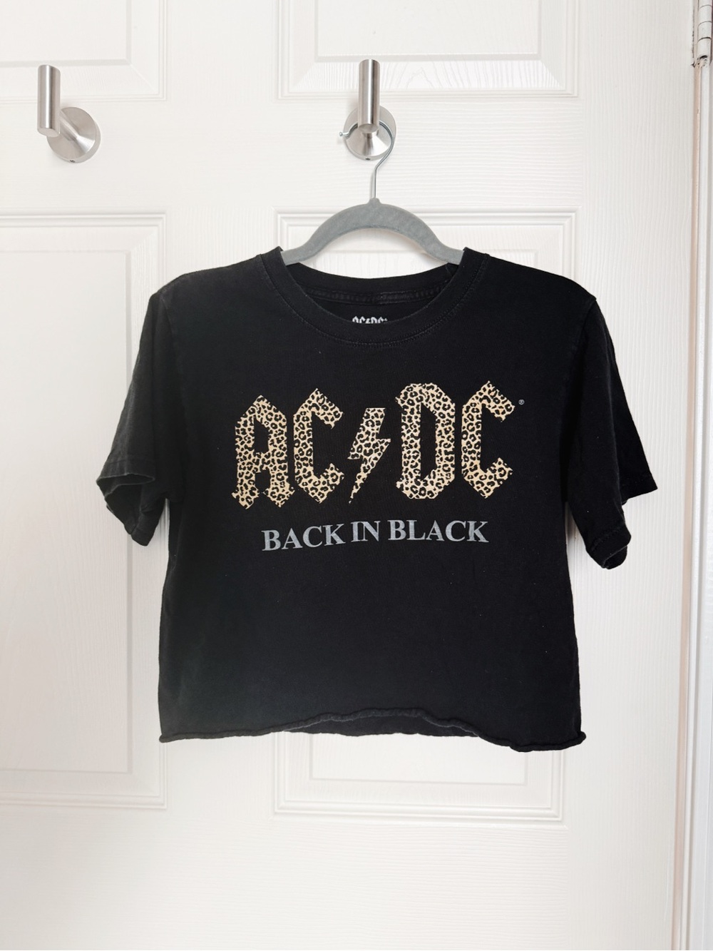 AC/DC Back In Black Leopard Logo Crop Tee